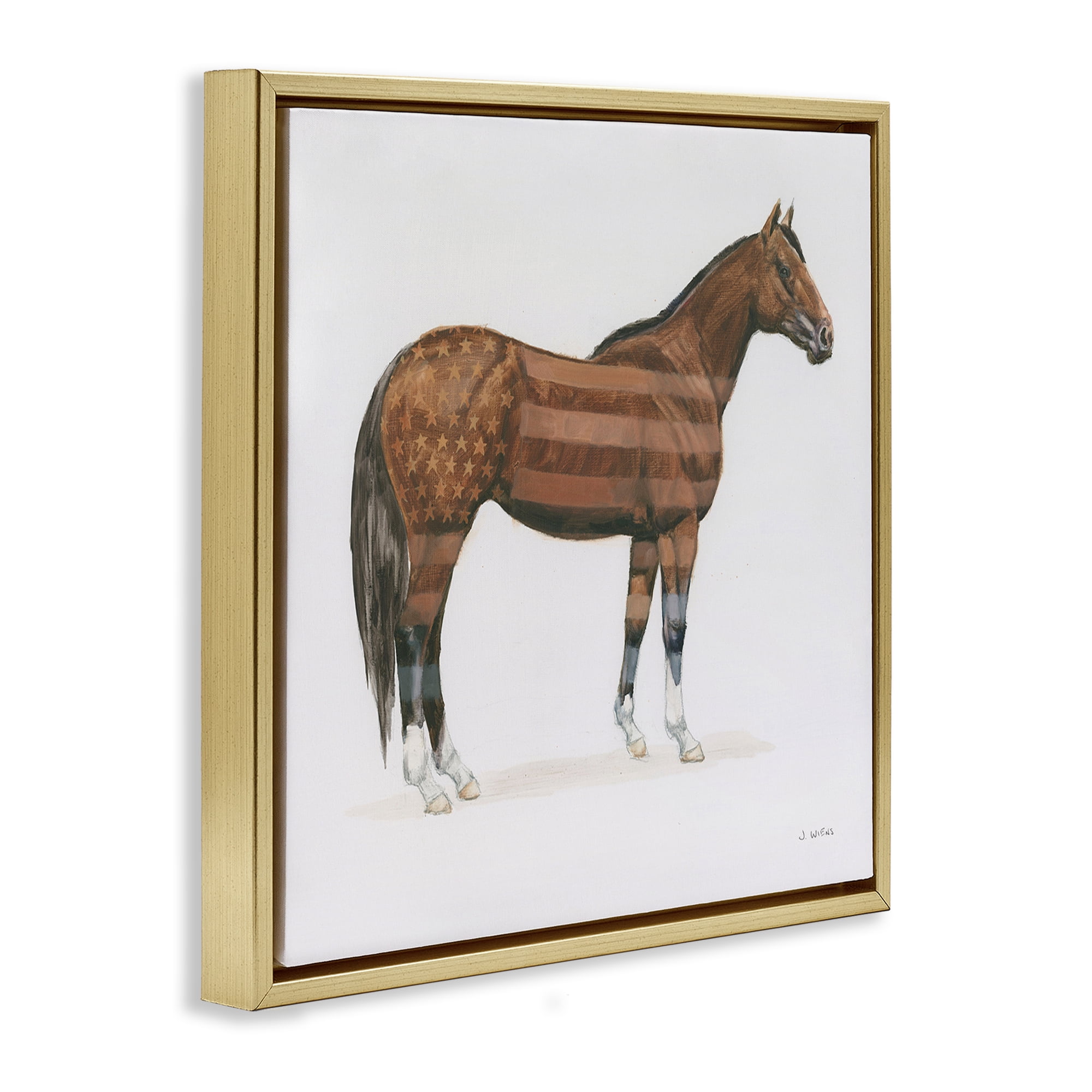 Stupell Industries American Flag Horse Animals & Insects Painting Gold Floater Framed Canvas Art Print Wall Art, 25 x 25