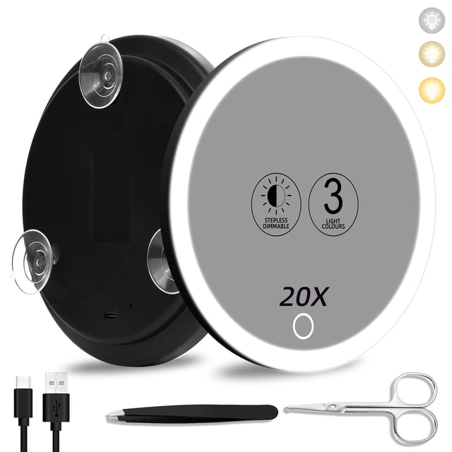Espejo de aumento Suupvaor, 6 pulgadas, 20 veces, con luz recargable