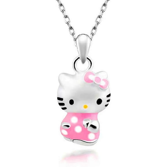 Hello Kitty Necklace,FFIY Kitty Cat Necklace-Pink Cat Pendant Necklace Silver Plated Cute Cat Pendant Necklace for Women, Birthday Gift for Hello Kitty Fans, 17.71 " - -