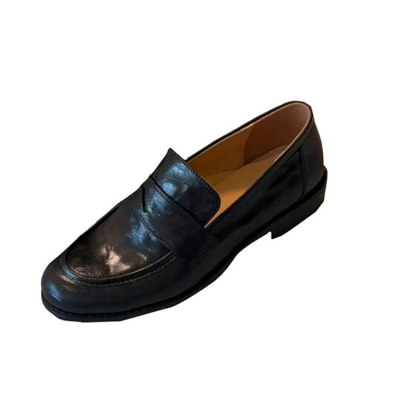 Black Women'S Loafers Slip-On Shoes With Thick Heel Flat Sole English Style Vintage Fashion Casual Comfortable Walking Shoes Nylon Spandex Material