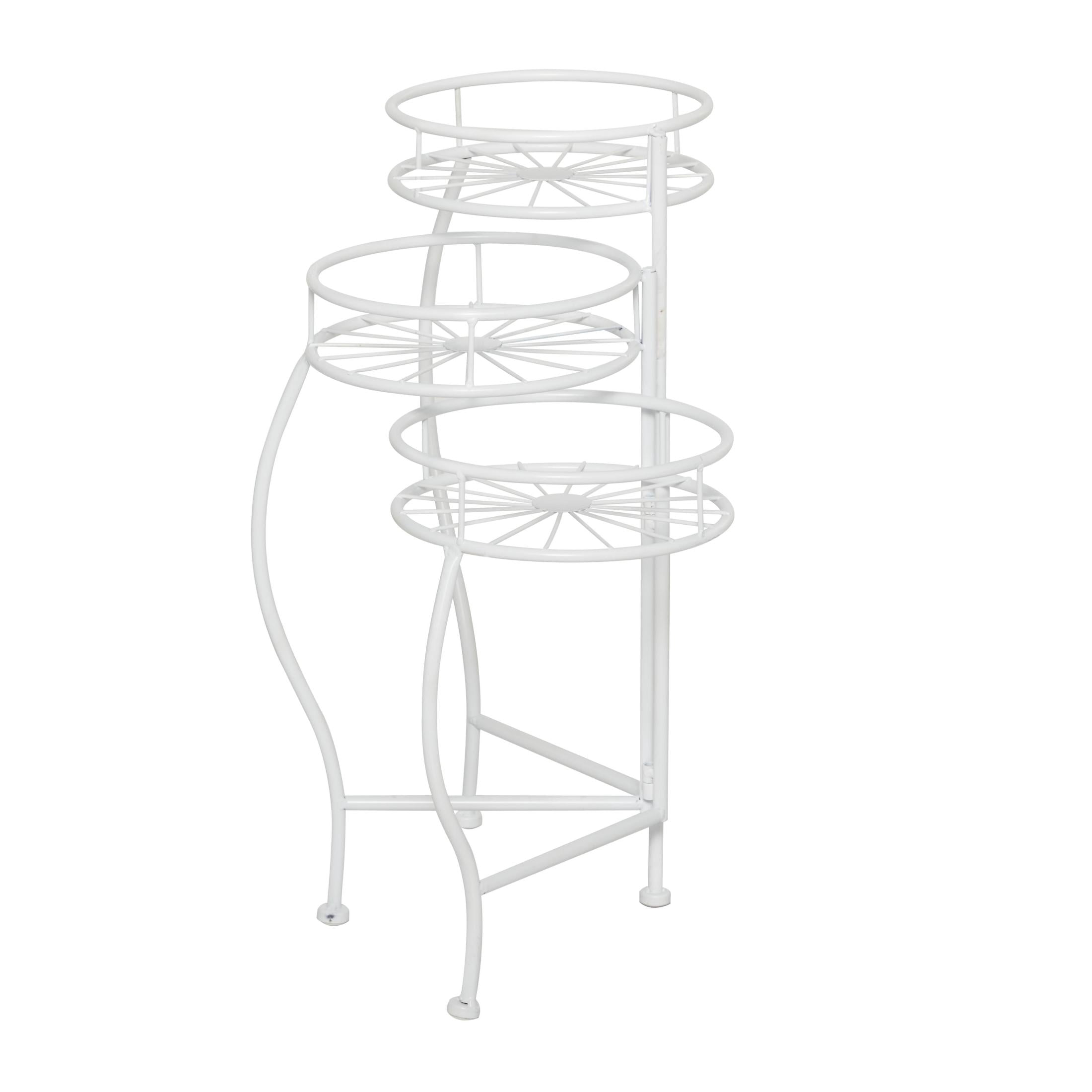 DecMode 19" x 18" x 21" 3 Tier White Metal Starburst Plantstand