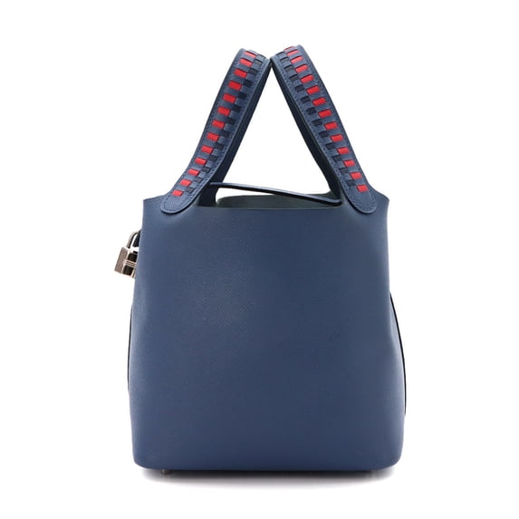 Pre-Owned Hermes Picotin Lock PM Tressage Handbag, Epsom Leather, Blue Brighton, Capucines,...