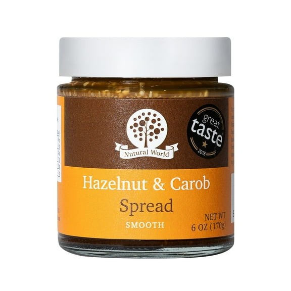 Nutural World - Smooth Hazelnut and Carob Spread 6 oz (170g) - Great Taste Award Winner - Vegan, Kosher, Paleo Friendly, Sugar-Free