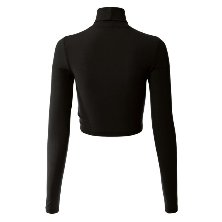 MixMatchy Women's Long Sleeve Turtle Neck Rib Knit Crop Top