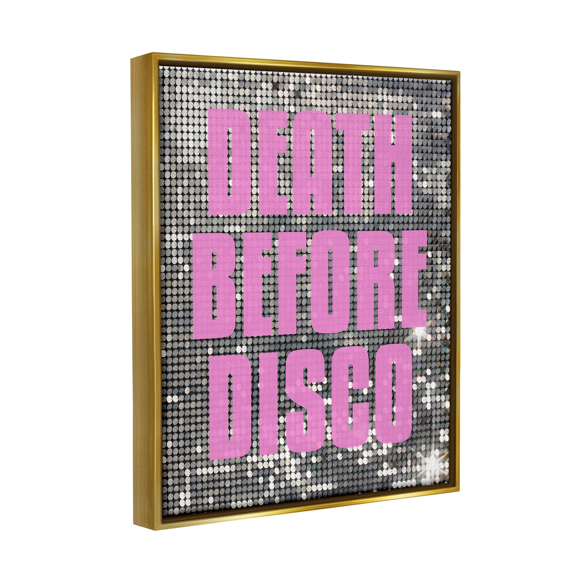 Stupell Industries Glam Death Before Disco Abstract Painting Gold Floater Framed Canvas Art Print Wall Art, 25 x 31