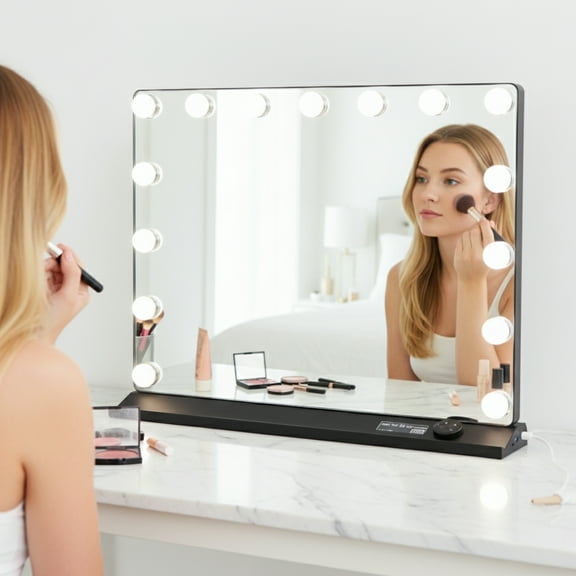 23"x18" Hollywood Mirror with Light - Vanity Mirror with Lights, Makeup Mirror with Lights, 10X Magnification, Adjustable Brightness, Smart Touch, Detachable Tabletop Base, Black