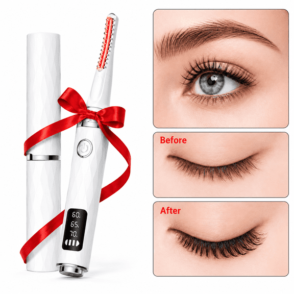 JUUTREN Heated Eyelash Curlers - Electric Eyelash Curler for Makeup Tools, Rechargeable Lash Curler with LED Display 3 Temp Settings, Fast Heat up within 10s, 24 Hours Long Lasting(White)