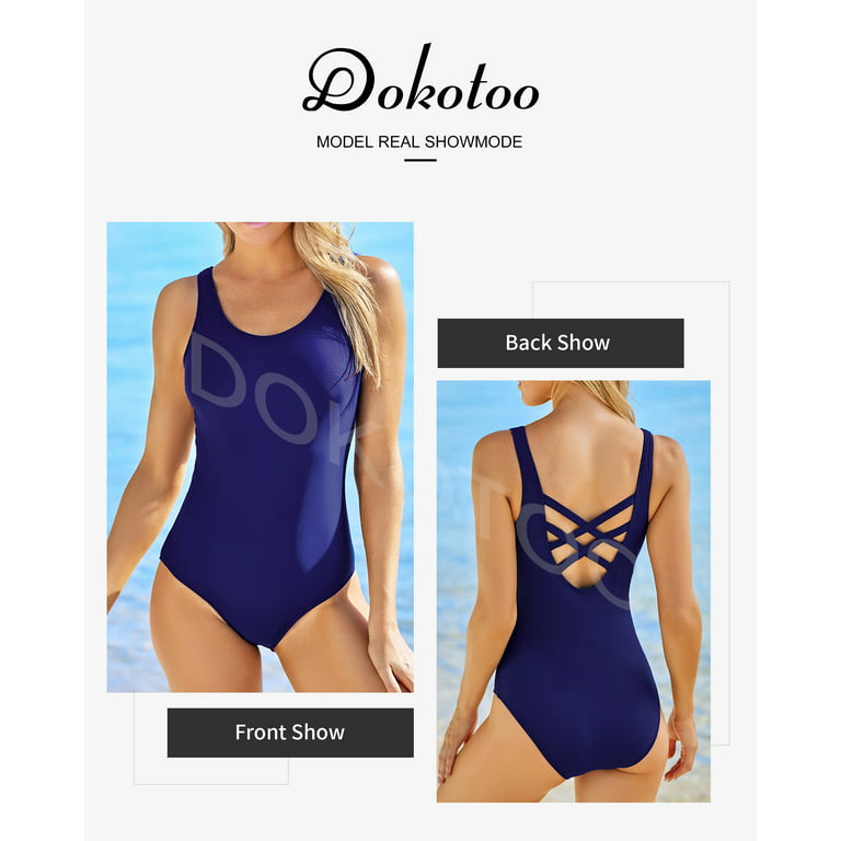 Dokotoo Women's Navy Blue Tummy Control Swimwear for Women One Piece  Swimsuit Blue Bathing Suits for Women, US 8-10(M)
