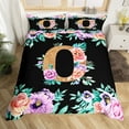 thumbnail image 2 of Erosebridal Kawaii Monogrammed O Duvet Cover Twin for Women Girls, Vintage Flower Black Reversible Bedding Twin Size, 1 Duvet Cover and 1 Pillowcase (No Comforter), 2 of 7