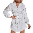 thumbnail image 1 of Vestido de camisa de manga larga con lazo en la cintura y encaje ahuecado para mujer Fridja  BV0+4486, 1 of 9