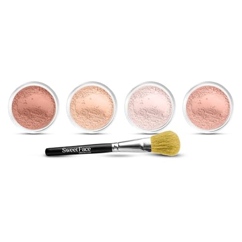 5pc BLUSH SET with BRUSH Mineral Makeup Kit Bare Face Powder Rouge Highlight (Sample Size Blush Set)