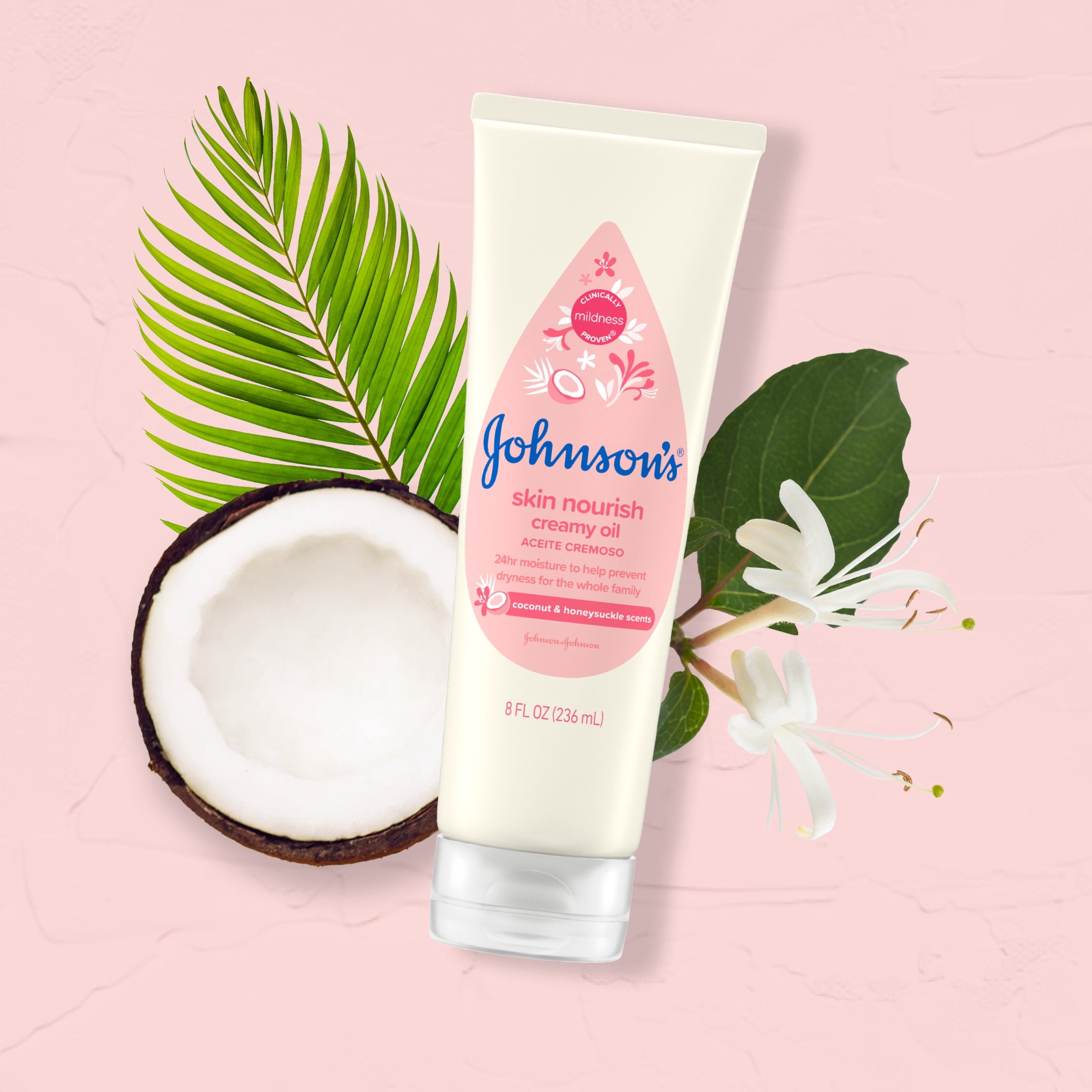 Johnson's Creamy Baby Body Oil Moisturizer, Coconut & Honeysuckle Scent, 8 fl oz