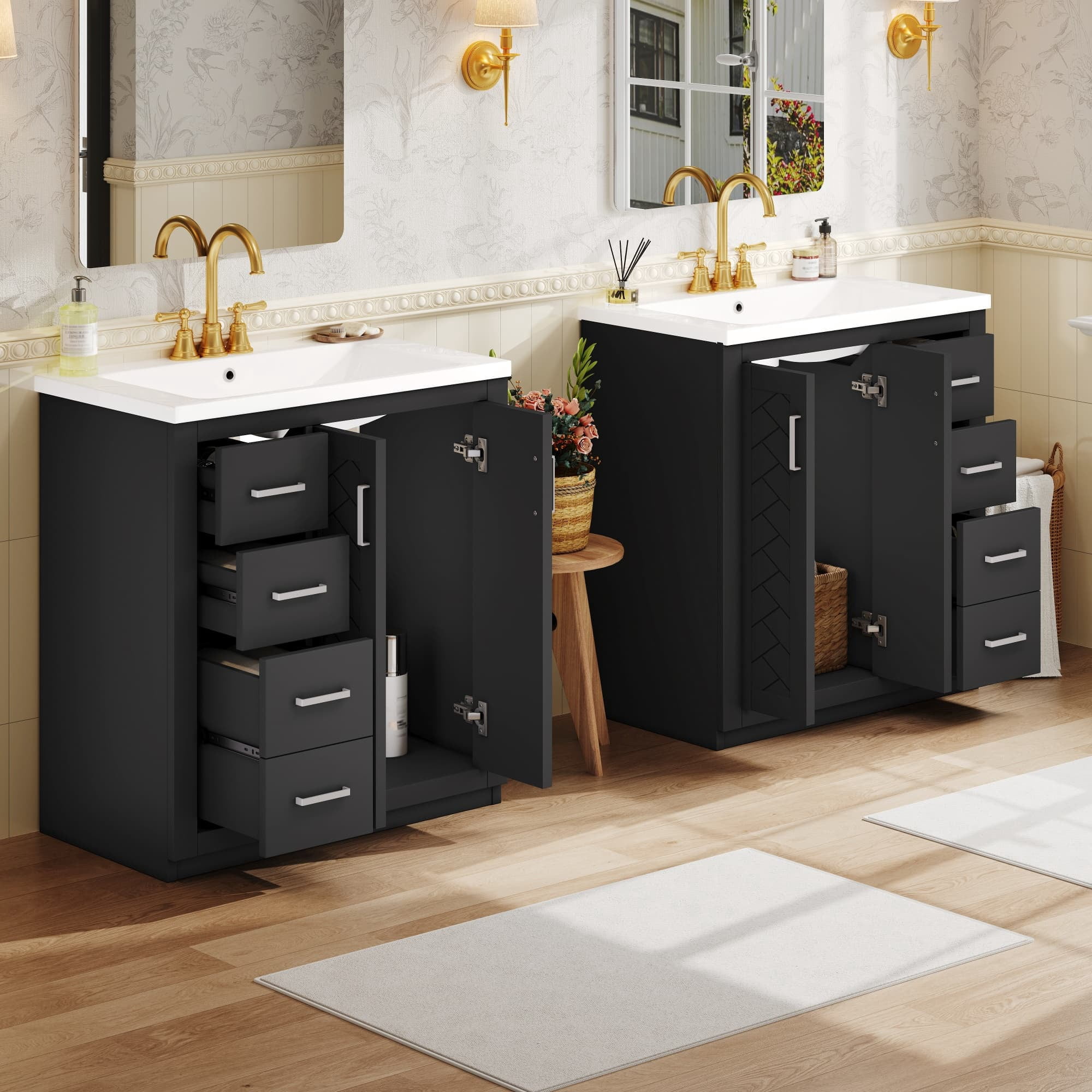 Euroco 60'' Bathroom Vanity with Ceramic Sink Combo,Solid Wood Frame Bathroom Storage Cabinet, Freestanding Vanity Set with 3 Drawers& Soft Closing Doors