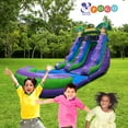 thumbnail image 6 of Pogo Crossover Inflatable Water Slide with Blower, Purple Tropical 15 Foot Kids Waterslide, 6 of 8