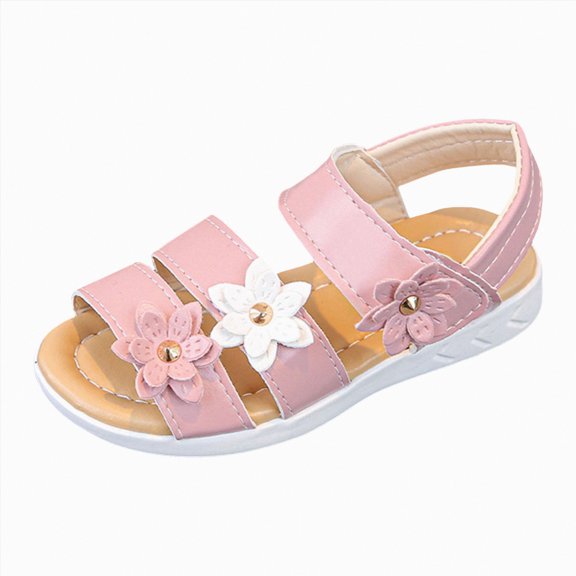 KPOPLK Girls Sandals Kids Open Toe Flat Sandals Ankle Strap Dress Shoes for Toddler Little Big Kid(Pink,2)
