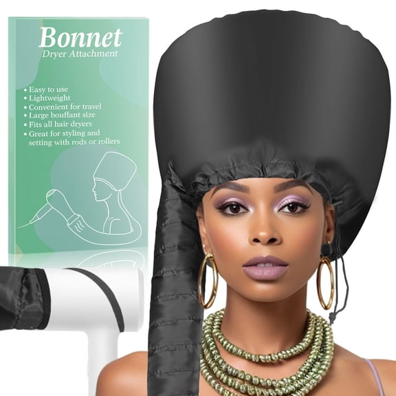 Hooded Hair Dryer Bonnet - Fast-Drying Bonnet Hair Dryer for Natural Hair, Deep Conditioning, Styling, & Curl Enhancing - Adjustable Fit, Heat Distribution, Portable & Lightweight for Travel(Black)