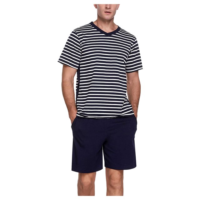 Kelon sous-Vêtements en Liquidation Pyjamas en Polyester pour Hommes Pyjamas de Printemps/été pour Hommes avec Encolure en V Rayée Ensemble de Pyjamas Deux Pièces Coton