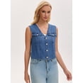 thumbnail image 2 of DARING DIVA Women's V Neck Button Up Sleeveless Cropped Denim Vest XL Blue, 2 of 7