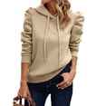 thumbnail image 2 of Sudadera con Capucha de Larga Abullonada y Cordón Ajustable para Mujer, Estilo Informal, para Otoño e Invierno Crema XL, 2 of 8