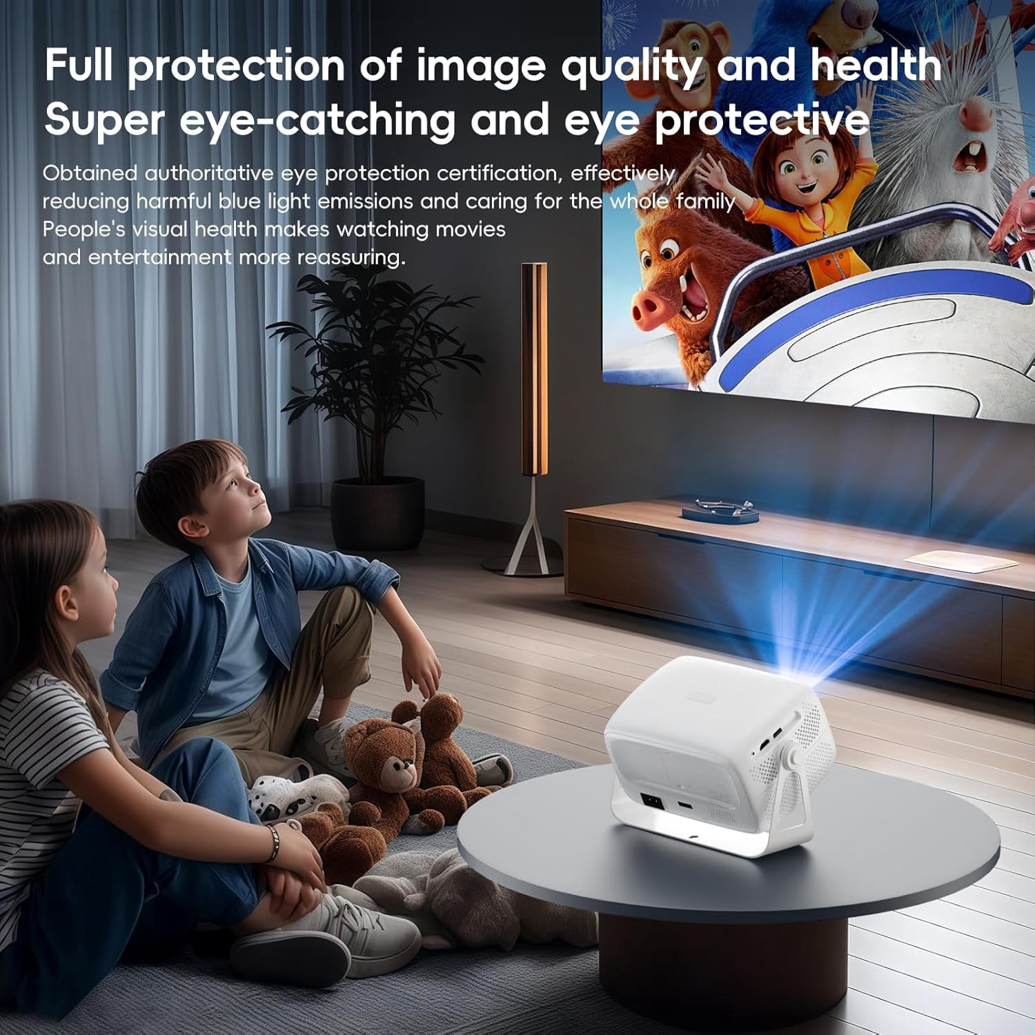 [Electric Focus& Auto Keystone] Portable 1080P Projector Lightweight with Built-in Smart TV OS Bluetooth WIFI 180 ° Rotation Compatible with TV Stick/Game Console/Smartphone/Laptop