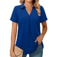thumbnail image 1 of Plebaso Women's Shirts Collared Short Sleeve Casual Tops Button down Pullover Business Shirts for Work, 1 of 7