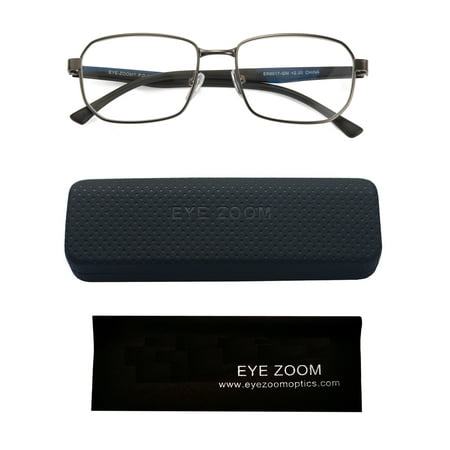 EYE ZOOM Unisex Design Style Blue Light Blocking Reading Glasses, Gunmetal +3.00