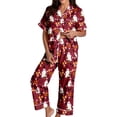 thumbnail image 3 of MEZZALL Women Halloween Cartoon Print Pajama Set Lapel Collar Button Closure Short Sleeve Top With Long Pants Loungewear Sleep Set For Holiday Stylish 2 Piece Pjs, 3 of 5