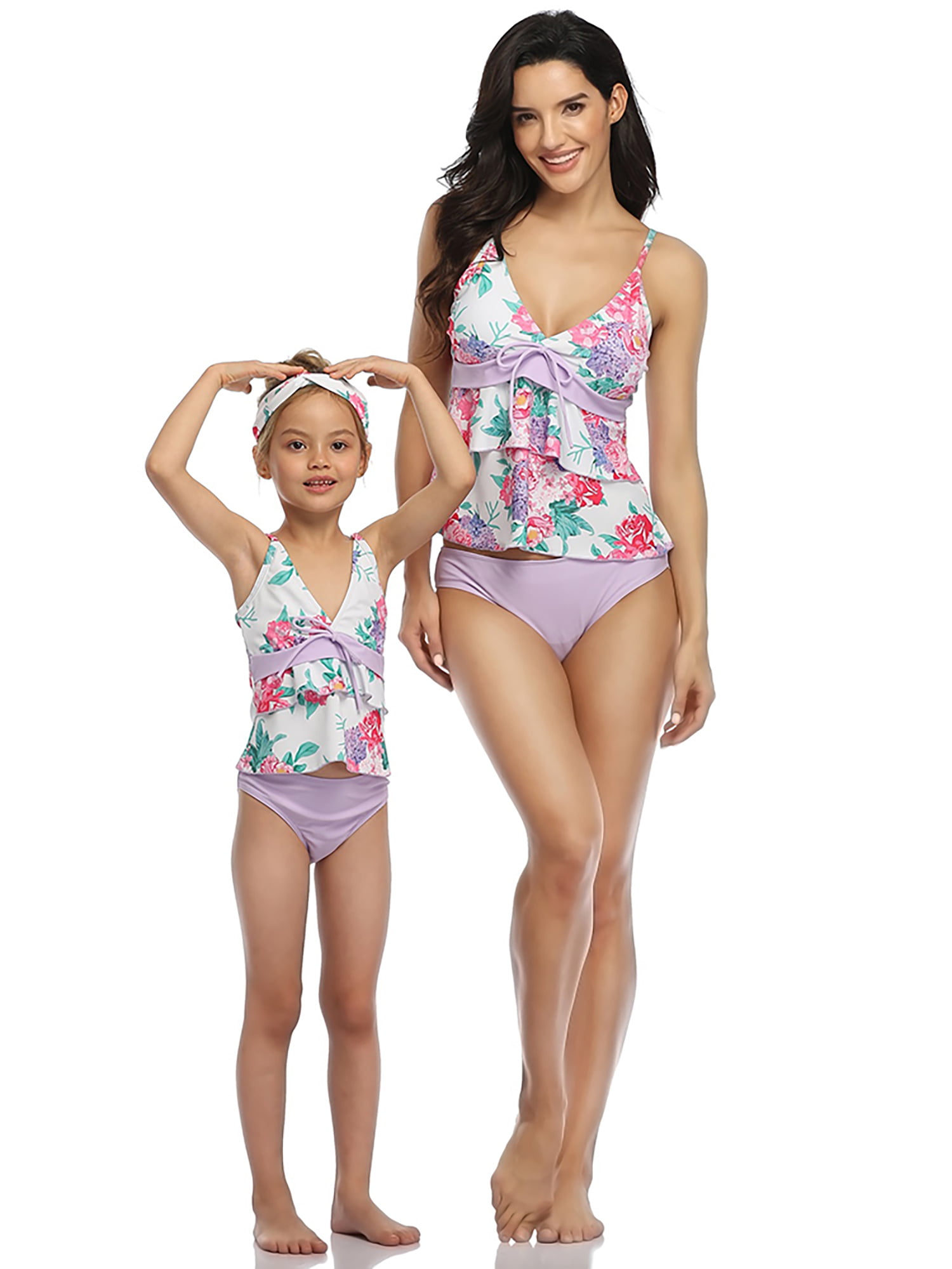 Aleumdr Little Girls Summer Two Piece Flower Printed Tankini Top Matching with The Bikini Bottom