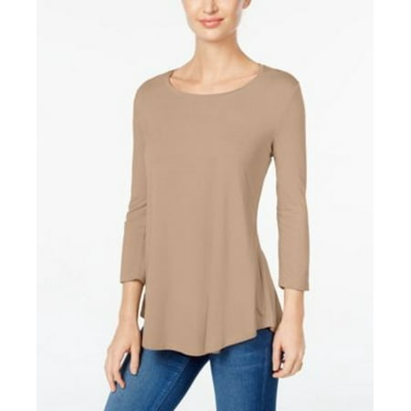 JM Women's Collection Scoop-Neck Top Dark Beige Size Small