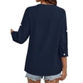 thumbnail image 5 of Fantaslook Womens 3/4 Sleeve Button Down Shirts V Neck Roll Up Sleeve Tops Cotton Linen Casual Summer Blouses Shirts, 5 of 10
