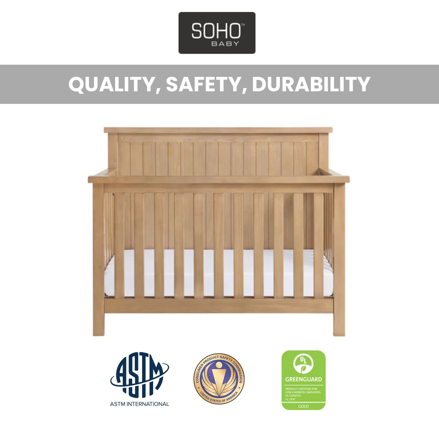 Soho Baby Everlee 4-In-1 Convertible Crib In Honey Wood