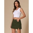 thumbnail image 2 of DARING DIVA Women's High Waisted A Line Stretchy Side Slit Mini Denim Skirt S Army Green, 2 of 7