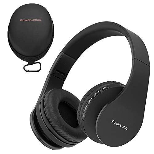PowerLocus Auriculares Inalámbricos Bluetooth Estéreo Plegables, Auriculares con Cable Recargables con Micrófono Incorporado para iPhone, Samsung, LG, iPad (Negro)
