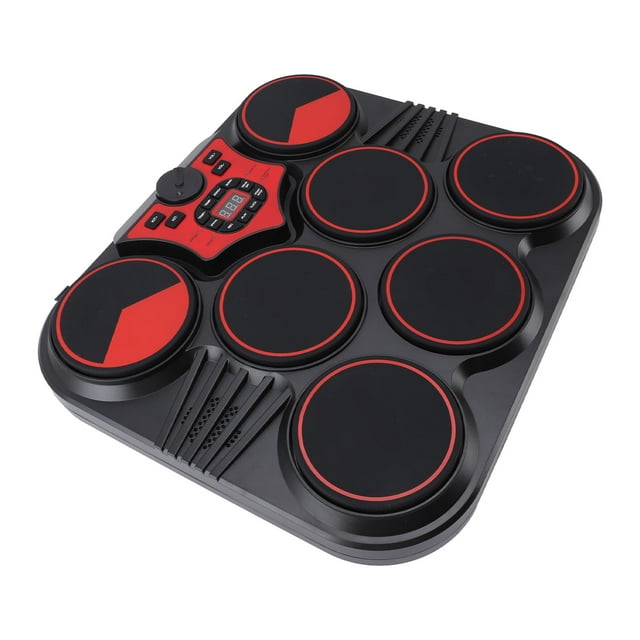 Portable Drum Set, Multi Rhythm Effects Tabletop Drum Set Wood Drumsticks USB Rechargeable 7 Pads for Performances