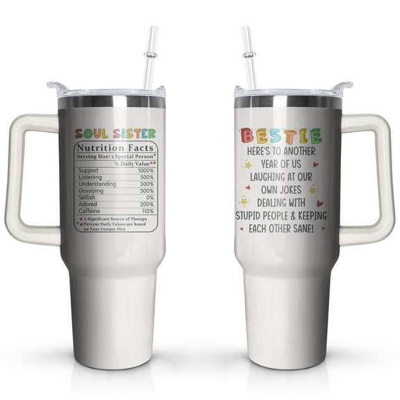 Sisters Gifts From Sister - Tumbler 40oz Stainless Steel Insulated with Handle and Straw Christmas Birthday Friendship Gifts for Soul Sister BFF Bestie Best Friends