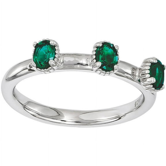 Created Emerald Sterling Silver Three-Stone Ring