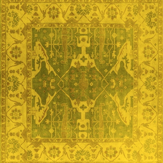 Ahgly Company Machine Washable Indoor Square Oriental Yellow Industrial Area Rugs, 4' Square