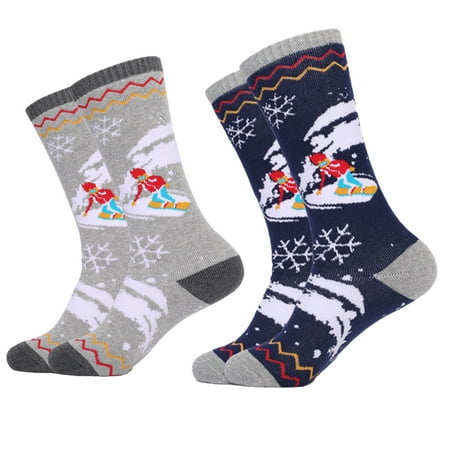 

Kids Ski Socks 2-Pair Pack Snowboarding Socks for Toddler Boys and Girls Non-Slip Cuff Knee-high Warm Thermal Snowboard Skating Socks for Boys Girls Toddler - Dark blue + light gray