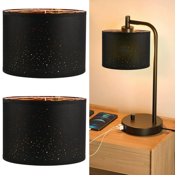 Wekvgz 2Pcs Black Lamp Shades Set 13inch Drum Lampshades with Hollow Out Design Assembly Required Replacement Lamp Cover Multifunctional Lamp Shades for Table Lamp Floor Lamps Chandelier