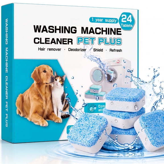 Washing Machine Cleaner Tablets 24 Pack, Washer Machine Cleaning Tablets for Pet Owners, Deep Washer Cleaner Tablets for HE Front and Top Loaders