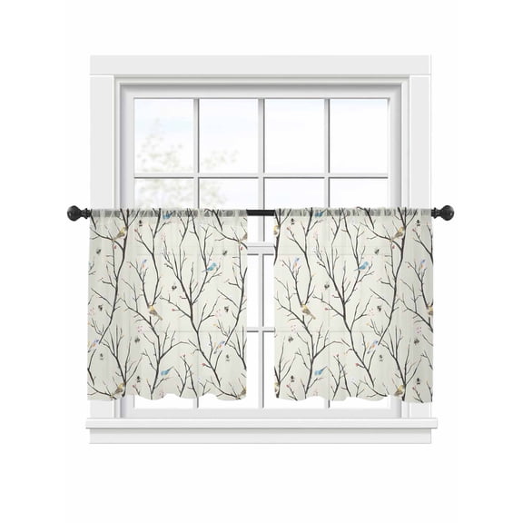 Branch Flower Sheer Curtains 2 Panels Set Bee Bird Sheer Window Curtains Light Filtering Rod Pocket Voile Drapes for Bedroom Living Room 52"x54"