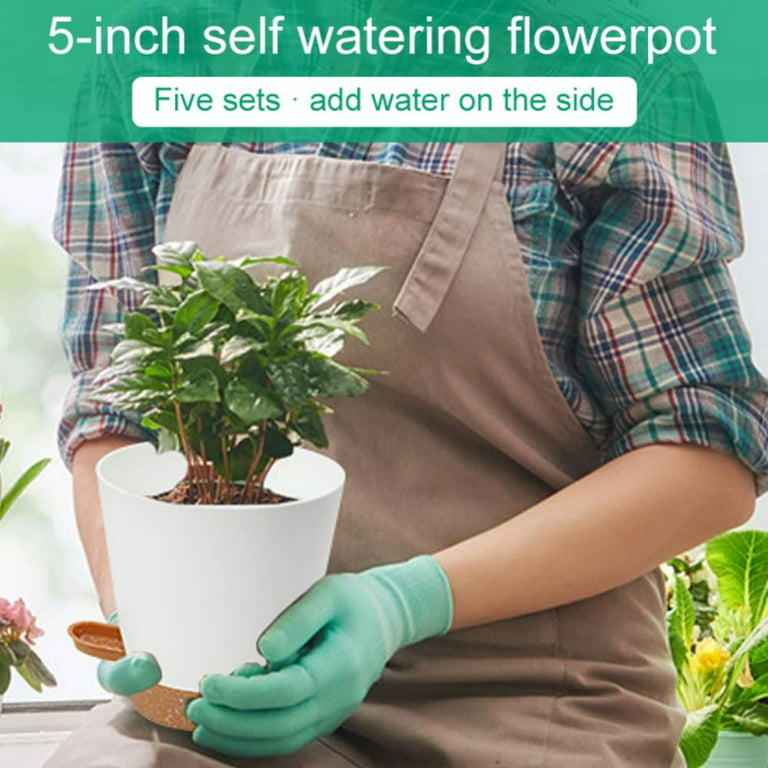 6 Inch Self Watering Plastic Planters Set of 6, Black Plant Pots