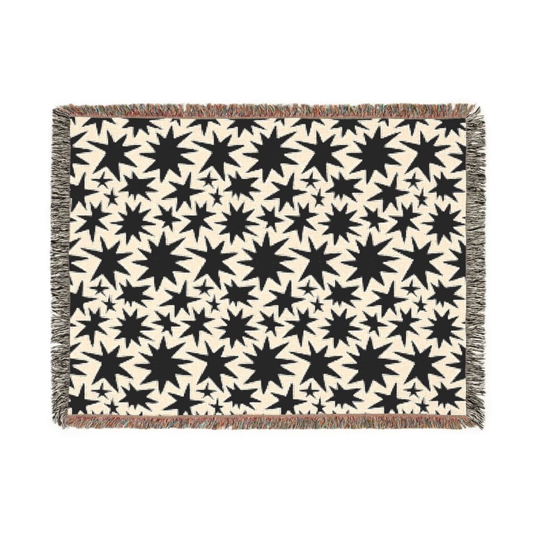 Black and White Spiky Star Pattern Woven Throw Blanket, 100% Cotton ...