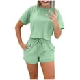 thumbnail image 3 of Bovxnpu Summer Casual Outfits For Women, 2 Piece Lounge Sets, Women's Summer Casual Solid Color Short Sleeved Shorts Two-piece Set S, 3 of 7