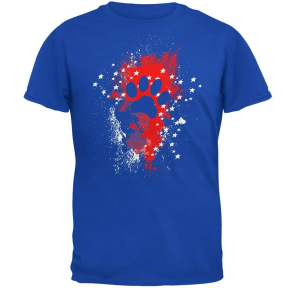 4th of July Puppy Dog Paw Print Stars and Splatters Mens Soft T Shirt Royal SM
