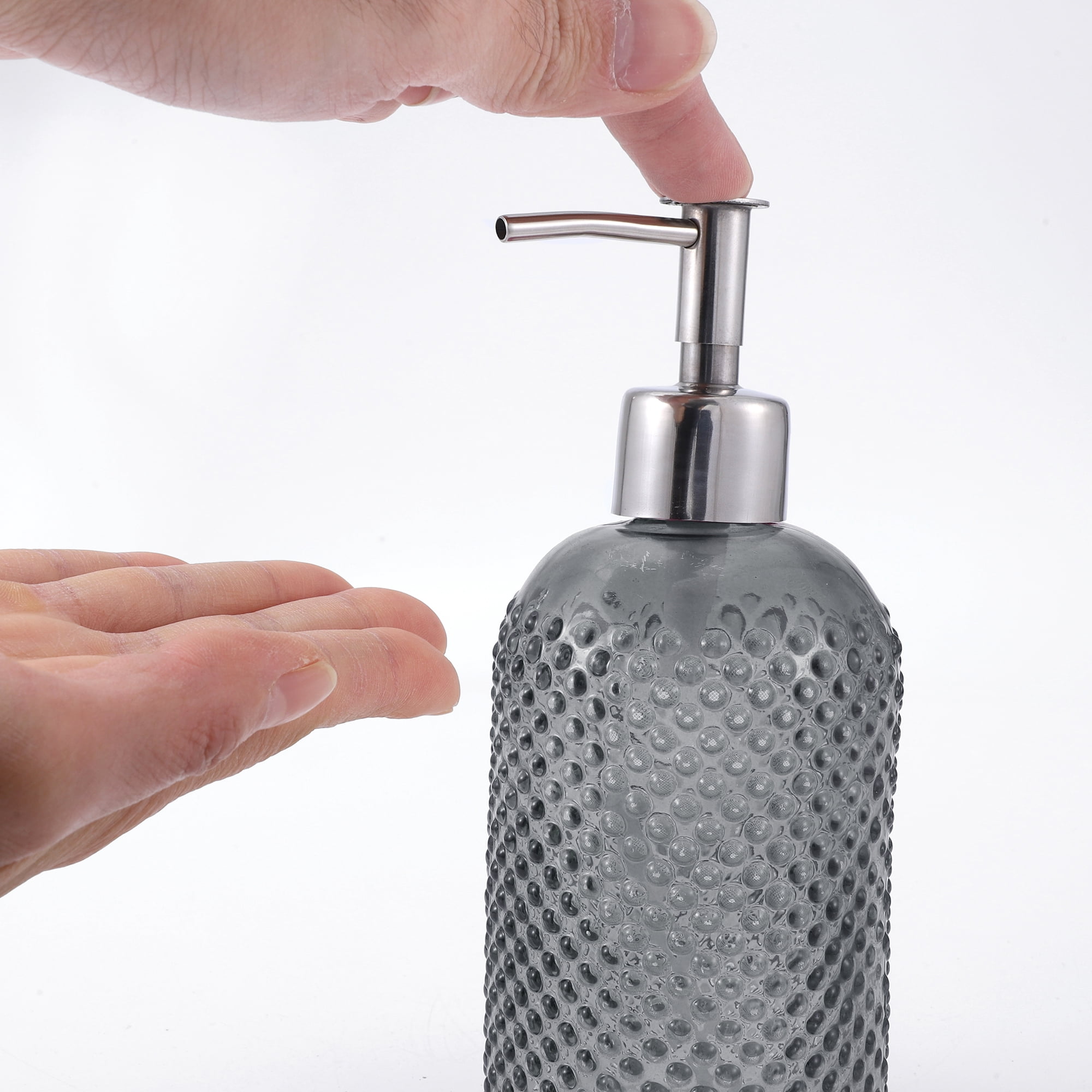 Unique Bargains 1 Pc Elegant Circle Raindrop Pattern Soap Pump Dispenser for Bathroom 13.52oz Gray Silver Tone