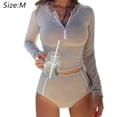 thumbnail image 2 of Women's Long Sleeve Sun Protection Rash Guard Wetsuit Two Piece Swimsuit Set - M, 2 of 6
