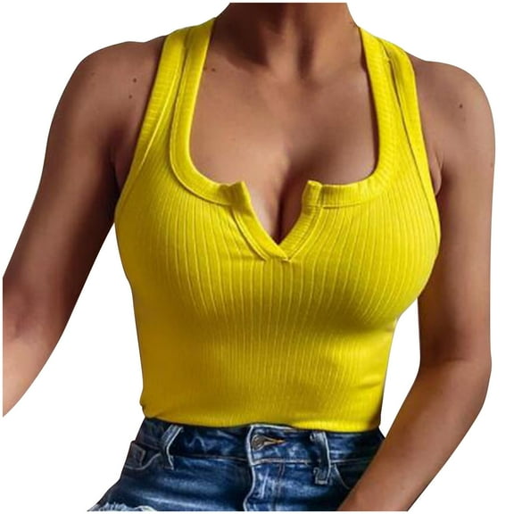 Idoravan Tank Tops for Women Women Casual Sleeveless V-Neck Loose Solid Pullover Fashion Blouse Tank Tops