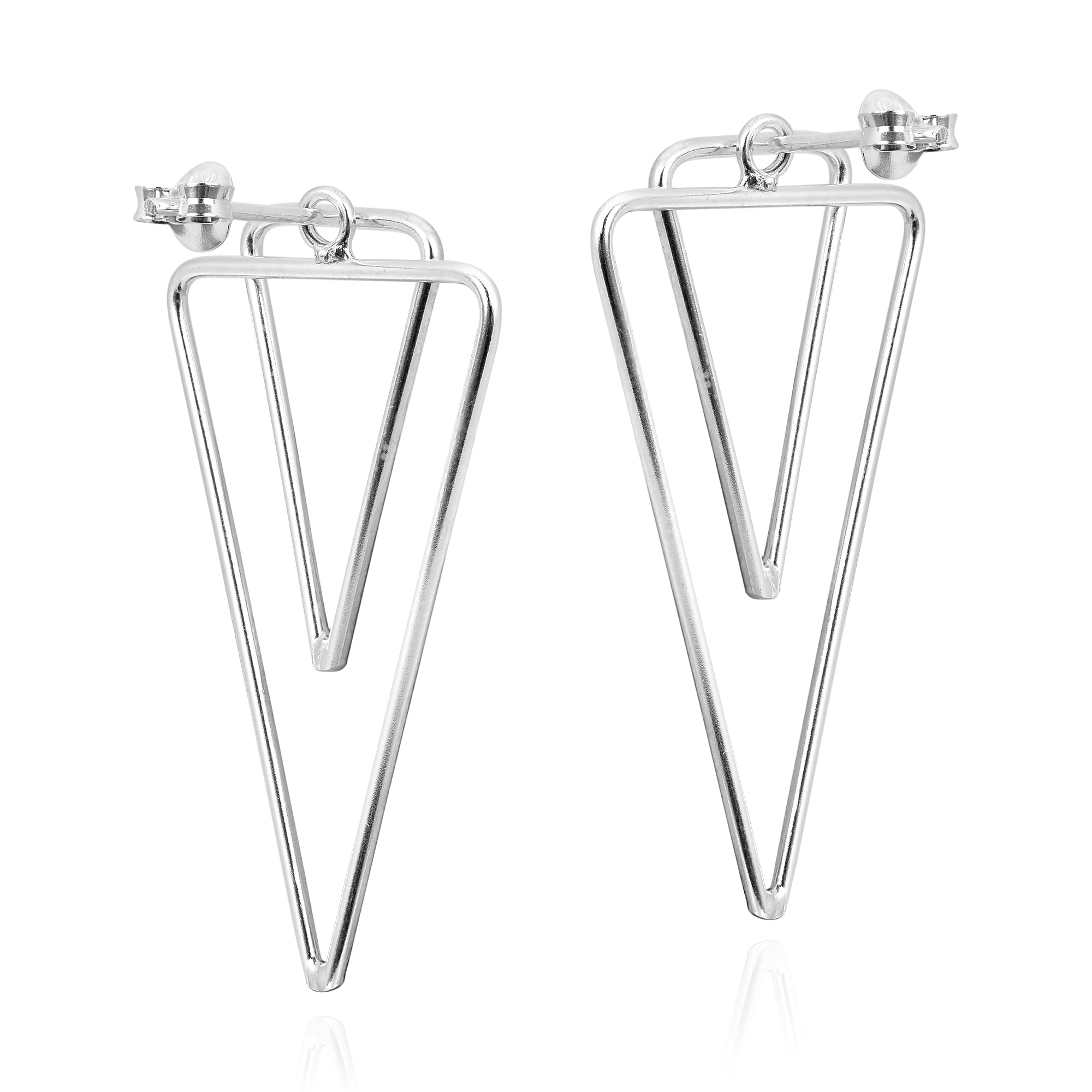 Chic Convertible 2 in 1 Overlapping Triangle Front Back Sterling Silver Earrings