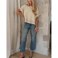 thumbnail image 4 of PUWEI Women's Crochet Short Sleeves Sweater Round Neck Ruffled Hem Pullover Casual Knit Top Blouse, 4 of 7